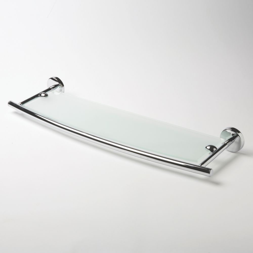 Ormara Silver Steel & Glass Bathroom Shelf 585mm x 170mm x 55mm - Screwfix