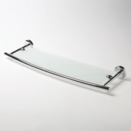 Ormara Silver Steel & Glass Bathroom Shelf 585mm x 170mm x 55mm - Screwfix