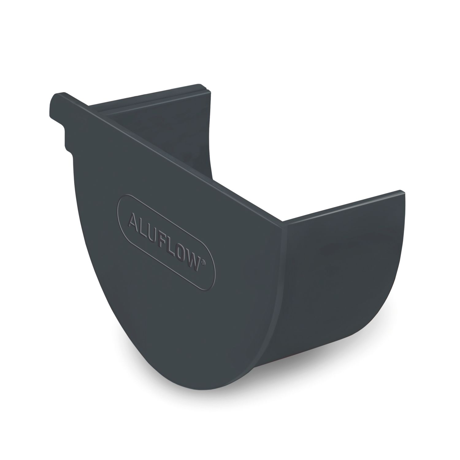 Aluflow Half Round Internal Aluminium RH Deep Gutter Stop End Grey 115mm (530PE)