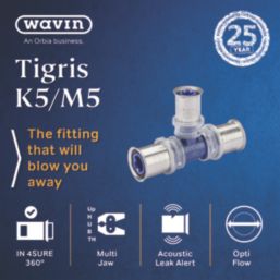 Wavin Tigris K5 Multi-Layer Composite Press-Fit Reducing Tee 20mm x 16mm x 20mm 10 Pack
