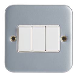 Contactum  10AX 3-Gang 2-Way Metal Clad Light Switch with White Inserts