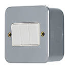 Contactum CLA3732 10AX 3-Gang 2-Way Metal Clad Light Switch with White Inserts