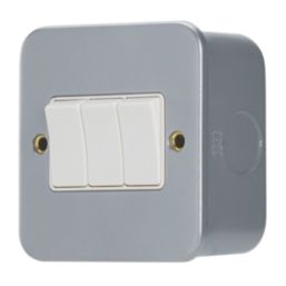 Contactum  10AX 3-Gang 2-Way Metal Clad Light Switch with White Inserts