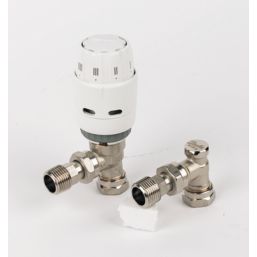Danfoss RAS-C² 10mm x 1/2" White/Nickel-Plated Angled & L/S Traditional Thermostatic Radiator Valve & Lockshield