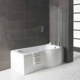 Essentials Acrylic P-Shape Shower Bath Right-Hand