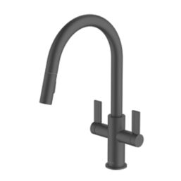 Clearwater Kira KIR30MB Double Lever Tap with Twin Spray Pull-Out  Matt Black