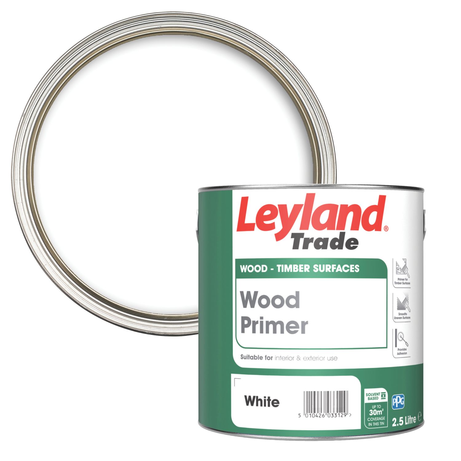 Leyland Trade 2.5Ltr White Matt Interior & Exterior Wood Primer (531GT)