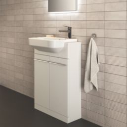 Ideal Standard i.life S Semi-Countertop Floorstanding Basin Unit with Chrome Handles & Basin Matt White 600mm x 210mm x 835mm