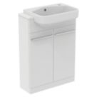 Ideal Standard i.life S Semi-Countertop Floorstanding Basin Unit with Chrome Handles & Basin Matt White 600mm x 210mm x 835mm