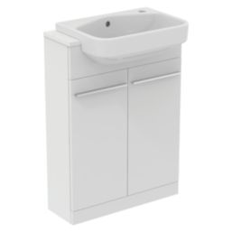 Ideal Standard i.life S Semi-Countertop Floorstanding Basin Unit with Chrome Handles & Basin Matt White 600mm x 210mm x 835mm