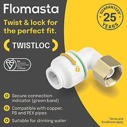 Flomasta Twistloc Plastic Push-Fit Angled Tap Connector 15mm x 1/2"