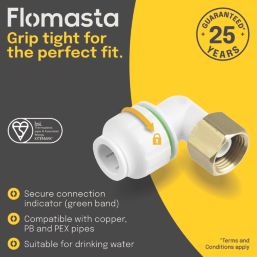 Flomasta  Plastic Push-Fit Angled Tap Connector 15mm x 1/2"