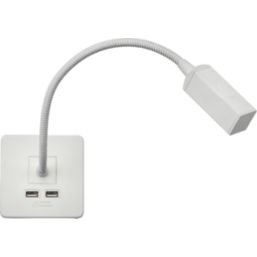 Knightsbridge  LED Reading Light Matt White 2W 55lm + 2.4A 2-Outlet Type A USB Charger