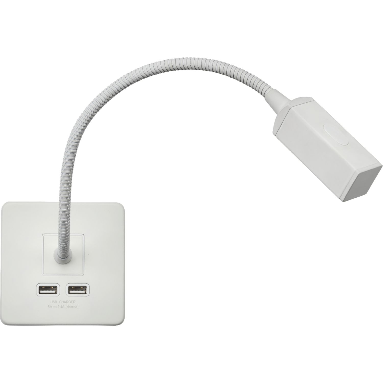 Knightsbridge LED Reading Light Matt White 2W 55lm + 2.4A 2-Outlet Type A USB Charger (531PY)