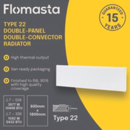 Flomasta 600mm x 1800mm 10498BTU White Type 22 Convector Radiator