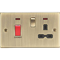 Knightsbridge CS83AB 45 & 13A 2-Gang DP Cooker Switch & 13A DP Switched Socket Antique Brass with LED with Black Inserts