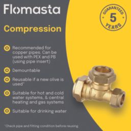 Flomasta  Brass Compression Reducing Tee 22mm x 15mm x 22mm