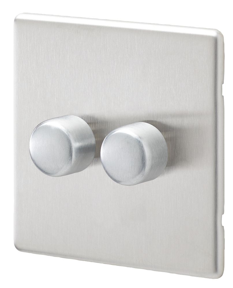 MK Aspect 2Gang 2Way Dimmer Switch Brushed Stainless Steel Screwfix
