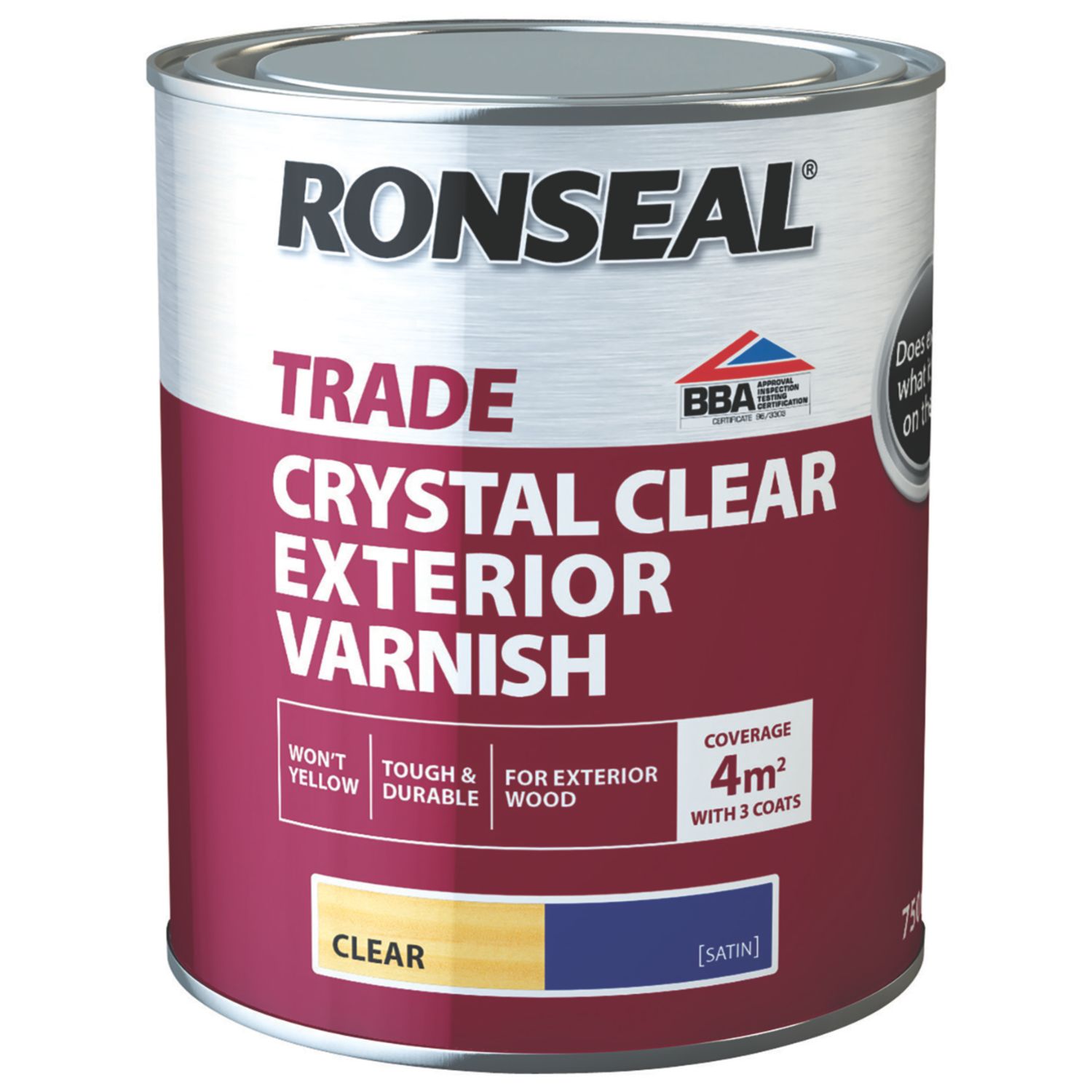 Ronseal 750ml Clear Satin Water-Based Exterior Wood Varnish (533FG)