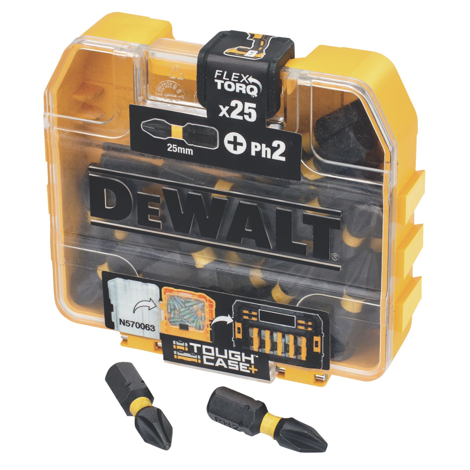 DeWalt 6.35mm 25mm Hex Shank PH2 Impact Torsion Screwdriver Bits 25 Pack (533HP)