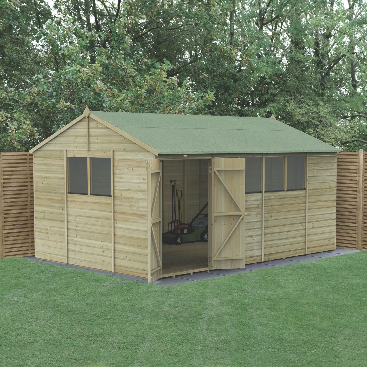 Forest Beckwood 14' 6" x 10' (Nominal) Reverse Apex Shiplap Timber Shed with Base (533RG)