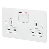 MK Edge 13A 2-Gang DP Switched Plug Socket White  with Colour-Matched Inserts