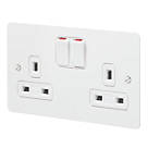 MK Edge 13A 2-Gang DP Switched Plug Socket White  with Colour-Matched Inserts