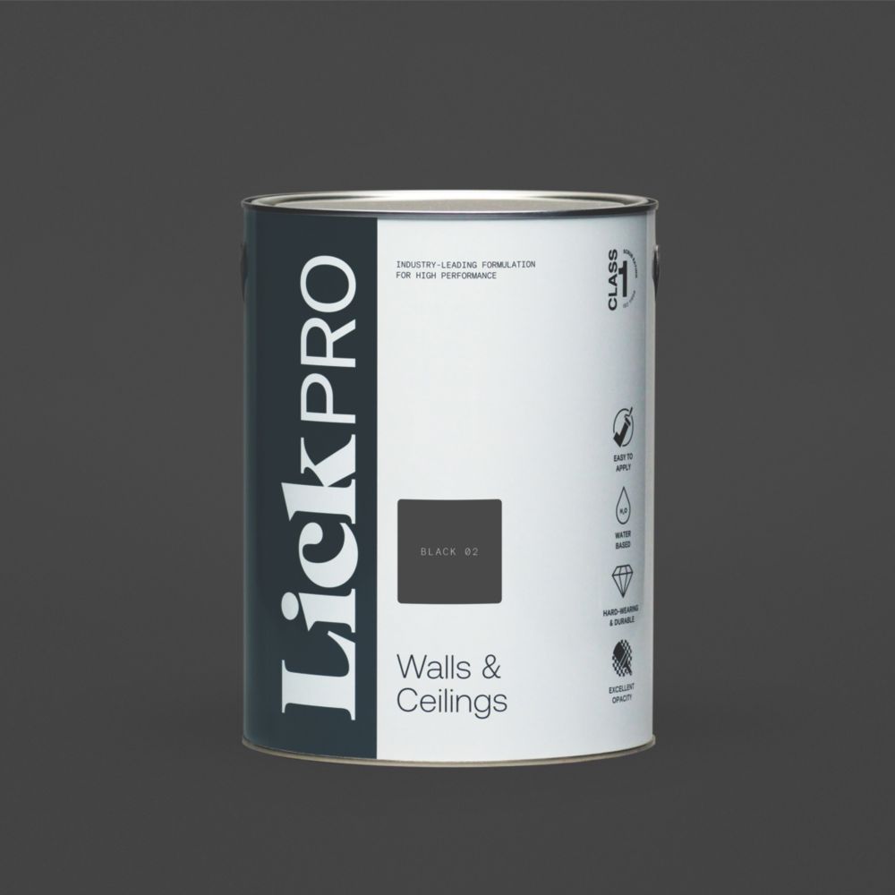 LickPro Eggshell Black 02 Emulsion Paint 5Ltr - Screwfix