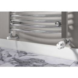 ETAL Danva 15mm x 1/2" White / Chrome Angled Modern Thermostatic Radiator Valve & Lockshield
