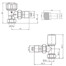 ETAL Danva 15mm x 1/2" White / Chrome Angled Modern Thermostatic Radiator Valve & Lockshield