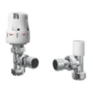 ETAL Danva 15mm x 1/2" White / Chrome Angled Modern Thermostatic Radiator Valve & Lockshield