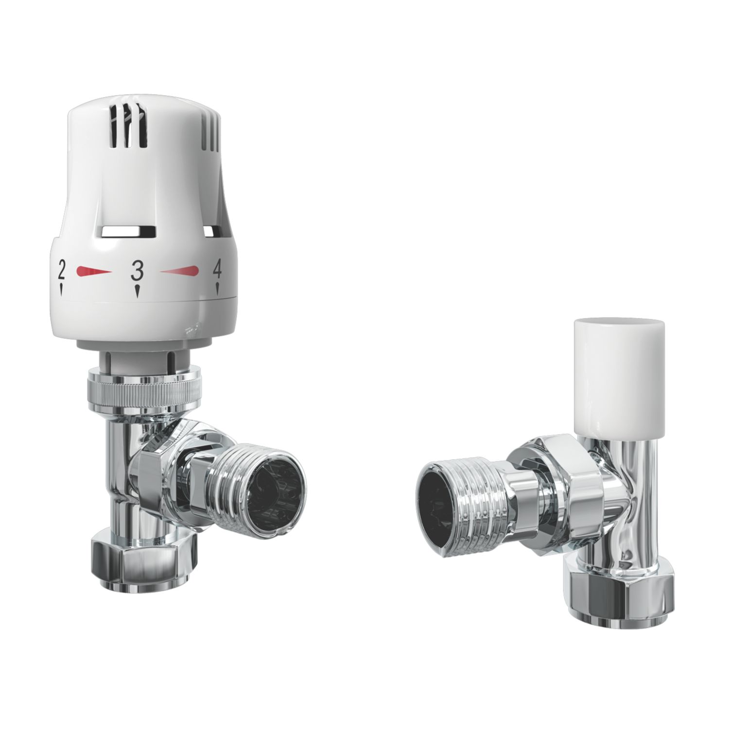 ETAL Danva 15mm x 1/2" White / Chrome Angled Modern Thermostatic Radiator Valve & Lockshield (534VN)