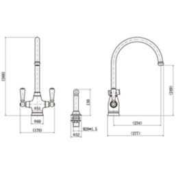 ETAL Oswald  Dual Lever Kitchen Mixer with Rinse Polished Brass