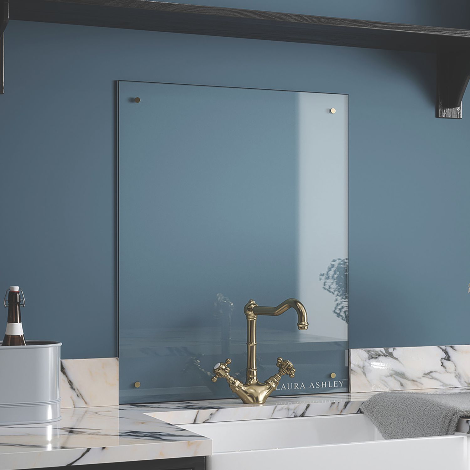 Laura Ashley Clear with Brass Caps Kitchen Splashback 600mm x 750mm x 6mm (535JM)