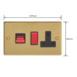 Varilight  45A 2-Gang 2-Pole Cooker Switch & 13A DP Switched Socket Polished Brass  with Black Inserts