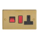 Varilight  45A 2-Gang 2-Pole Cooker Switch & 13A DP Switched Socket Polished Brass  with Black Inserts