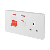 Schneider Electric Ultimate Slimline 45A 2-Gang DP Cooker Switch & 13A DP Switched Socket White with Neon