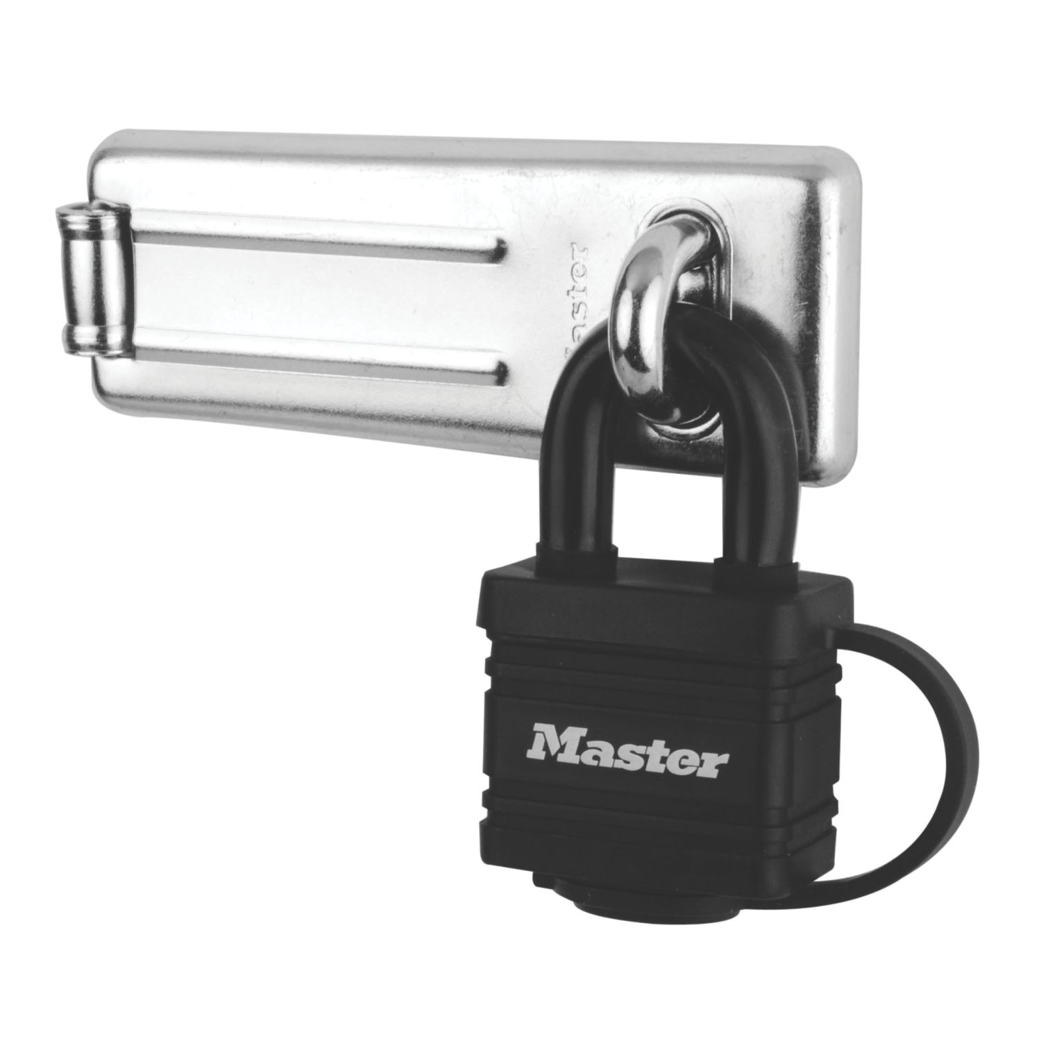Master Lock Hasp & Staple with Padlock Black 110mm (53677)