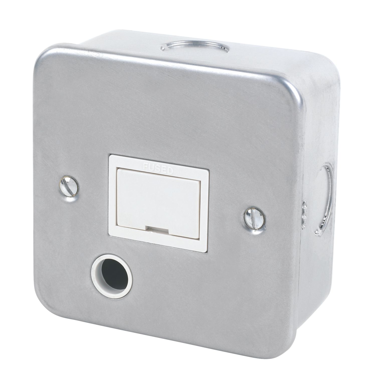 Essentials 13A Unswitched Metal Clad Fused Spur & Flex Outlet with White Inserts (53697)