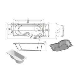 Nebraska Shower Bath Right-Hand Acrylic No Tap Holes 1700mm