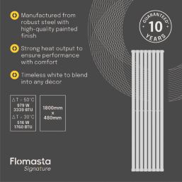 Flomasta  1800mm x 480mm 3339BTU White Vertical Designer Radiator