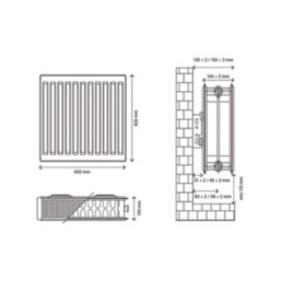 Flomasta 600mm x 600mm 3499BTU White Type 22 Convector Radiator