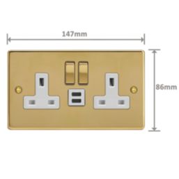 Varilight  13A 2-Gang SP Switched Socket + 3A 45W 2-Outlet Type C USB Charger Polished Brass with White Inserts
