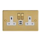 Varilight  13A 2-Gang SP Switched Socket + 3A 45W 2-Outlet Type C USB Charger Polished Brass with White Inserts