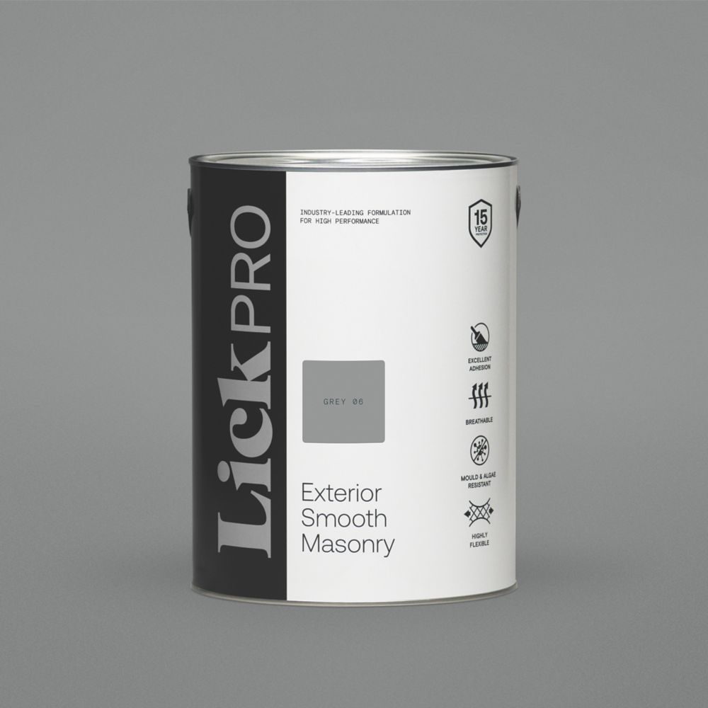 LickPro 5Ltr Smooth Grey 06 Masonry Paint Screwfix   537FW P