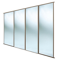 Spacepro Classic 4-Door Sliding Wardrobe Door Kit Stone Grey Frame Mirror Panel 2978mm x 2260mm