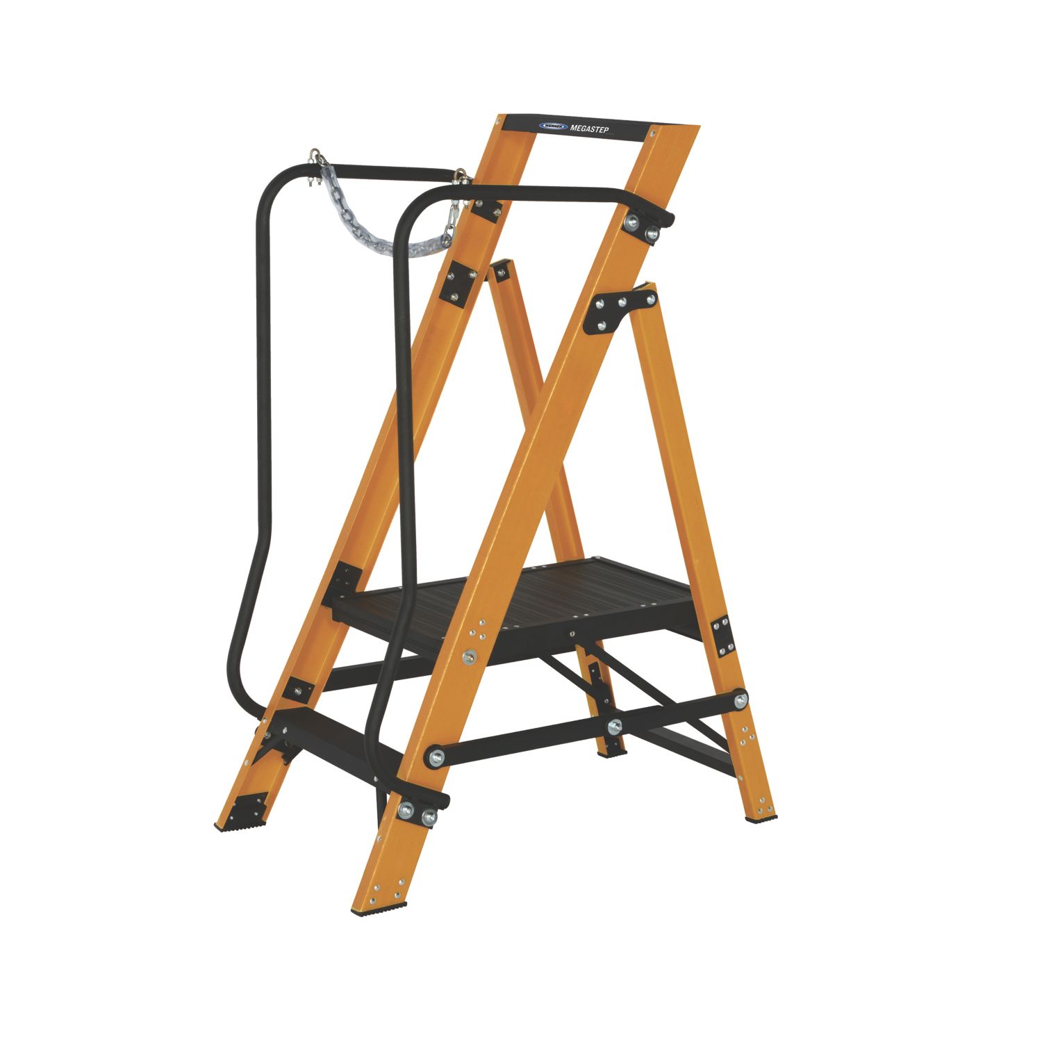 Werner Fibreglass 1.28m 2 Step Platform Step Ladder With Handrail (537JL)