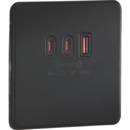 Knightsbridge  5A 63W 3-Outlet Type A & C USB Socket Matt Black with Black Inserts