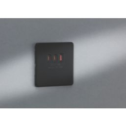 Knightsbridge  5A 63W 3-Outlet Type A & C USB Socket Matt Black with Black Inserts
