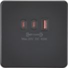 Knightsbridge  5A 63W 3-Outlet Type A & C USB Socket Matt Black with Black Inserts